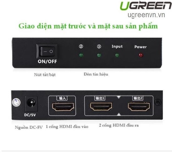 Bộ chia cổng HDMI 1 ra 2 Hỗ trợ full HD, 4k * 2k, 30hz Chính hãng Ugreen 40201 Cao cấp